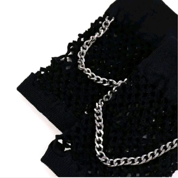 SALE Black Fishnet Knit Chain Design  Fingerless Gloves LAST PAIR - Picture 3 of 6